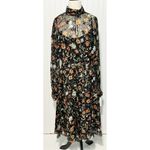 Mikael Aghal Floral Mock Neck‎ Dress Long Sleeve Knee Length Black Multi Size 12 Photo 14