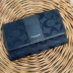 Coach  Signature C Black Logo Jacquard Leather TRIFOLD Wallet Change Purse Canvas Photo 8