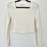Fanco White Square Neck Long Sleeve Crop Top Knit Blouse Women's Size‎ Small Photo 0
