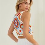 Altar'd State Crochet Top Retro Diamond Cream Red Orange Blue Sleeveless Tank Photo 1
