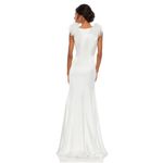 Mac Duggal NWT  #68137 Satin Feather Shoulder V-Neck‎ Gown in White Sz 4 $798 Photo 3