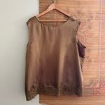 Denim 24/7 Satin Top Vintage Brown Satin Sleeveless Blouse with Lace Detail Photo 3