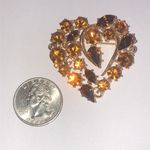M. Jent Vintage Gold Tone and Amber Heart Brooch Photo 2