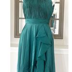 Mac Duggal Pleated Bodice High-Low Satin Cocktail Dress in Emerald Green NWT Photo 4