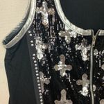 Biker Pride womens XL large black tank sequin cross silver moto harley zip up Photo 3