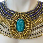 Ancient Egyptian Revival Beaded Scarab Collar
Necklace Handmade Statement Piece Gold Photo 3