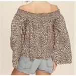 Free People Free‎ People Movement Womens Blouse Sz M Pink Leopard Smocked Off Shoulder Bell Photo 1