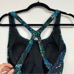 Speedo  Blue & Green Spotted One Piece Swimsuit Womens 12 Modest Swim Vacation Photo 5