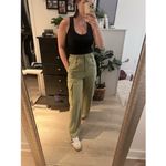 Ramy Brook Women's Green Satin Style Cargo Gold Button Detail Emil Pants size 8 Photo 13