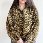 vintage kathleen for sweet herb leopard print 1/4 zip pullover sweater jacket Tan Size M Photo 0