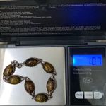 Vintage Mid Century Sterling Baltic Amber Cabochon Link 7" Bracelet 10.7g Photo 10