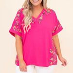 Chic Soul  southern I feel love floral embroidered hot barbie pink blouse 3X Photo 0