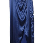 Lulus Navy Blue Satin Pleated Tulip Maxi Dress NWOT Size XL Wedding Guest Dress Photo 0