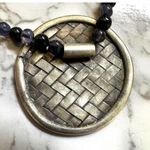 Sterling silver onyx and amethyst beaded choker pendant necklace Photo 6