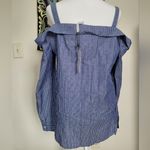 BCBGeneration  Size M Blue Striped Off the Shoulder Top Photo 3