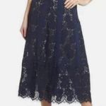Foxiedox NAVY BLUE LACE BEIGE LINED LONG SIDE ZIP SKIRT MEDIUM Photo 0