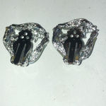 Vintage Silver Tone Light Blue Thermoset AB Rhinestone Clip On Earrings Photo 3