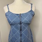Forever 21 Zip Up Denim Mini Dress Diamond Pattern Stitched Juniors Sz Large Y2K Photo 2