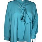 Laurie Felt Shirt Women XS Green Criss Cross Scarf Neck Blouse Basic Minimalist Photo 0