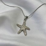 Dainty Silver Toned Rhinestone Starfish Pendant Necklace Mermaid Coquette Glam Photo 2