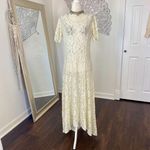 Whimsygoth Vintage Made in USA Cream White Sheer Floral Lace Midi Maxi Dress L Size L Photo 1