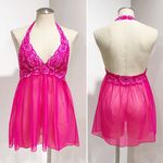 Victoria's Secret Hot Pink Lace Mesh Sheer Negligee Sexy Babydoll Chemise Size M Photo 1