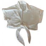 Tie Front Crop Blouse Collar Swim Cover Up Off White Small Photo 0