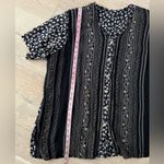 Vintage Boho Mixed Print Button Down Top Blouse Ethnic Border, Indie Folk Shirt Black Size 1X Photo 5