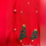 Vintage Cove Creek Holiday embroidered Beaded Red Christmas Cardigan Sweater Green Size XL Photo 4