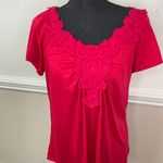 New Direction s Red Short Sleeve Lace Blouse Size Medium Photo 0