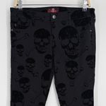 Royal Bones Tripp Skinny Pants Size 7 Black Velvet Skull Crossbones Gothic Punk Photo 2