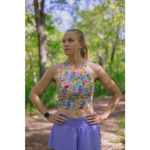 Kuvetta High Neck Crop Whimsy Wildflower Size XS Gym Yoga Pilates Athleisure Run White Photo 2