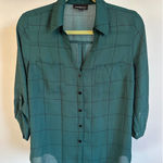 Fortune + Ivy  Womens Green Plaid 3/4 Sleeve‎ Button Down Shirt Size Large Photo 0