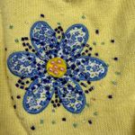 Berek Womens XL Cardigan Sweater Yellow Knit Beaded Poodle Flower Applique Photo 3