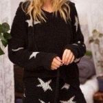 POL black star printed fleece pullover sweater Photo 1