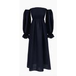 Sleeper  Atlanta Puff Long Sleeve Linen Midi Dress – Navy XS Photo 5