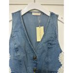 Ramy Brook  Ellis Lace Panel Denim Vest Blue Cotton Size 4 NWT Boho Waistcoat Photo 3