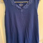 White Stag Blue Sleeveless Tank Top with Lace Neckline, Casual Photo 0