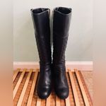 Macy's Black & Gold Faux Leather Diamond Stitch Pattern Knee-High Block Heel Boots Photo 5