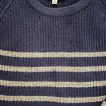 Madewell Elbow Leather Patch Stadium Sweater Blue Stripe Merino Wool Size M Photo 2