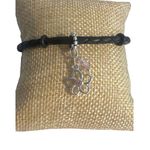 Davinci Black Braided Leather Bracelet Silver Plated Flower Pink Crystal Charm Photo 0