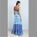 Rococo Sand Oriental Labyrinth Printed Sleeveless Tassel Lace Tiered Maxi Dress Blue Size XS Photo 6