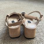 ZARA  Leather Slingback Block Heel Pump Strappy Beige Black Designer Size 6.5 Photo 4