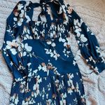 Monique Lhuillier  blue floral pleated mini dress size 10 Photo 1