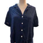 Analili Navy Button Down Shirt Short Sleeve Collared Relaxed‎ Fit Top Photo 0
