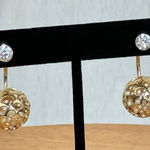 Goldtone Cage Drop Ball Rhinestone Stud Earrings 3D Gold Photo 0
