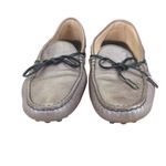 Tod's Women's Metallic Bronze Leather Driving Loafer Moccasins Size 39 9.5 Silver Photo 2