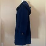 London Fog Women's Navy Trench Coat Sz L Wool Blend Hooded Winter preppy Jacket Photo 3