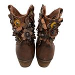 Sheridan Mia Brown Leather Floral Applique Side Zip Booties Boots Size 6 Photo 5