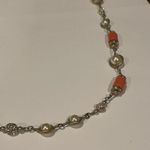 J.Crew Signed  Gold Tone / Orange Necklace Rhinestone / Faux Pearl Beaded Photo 6